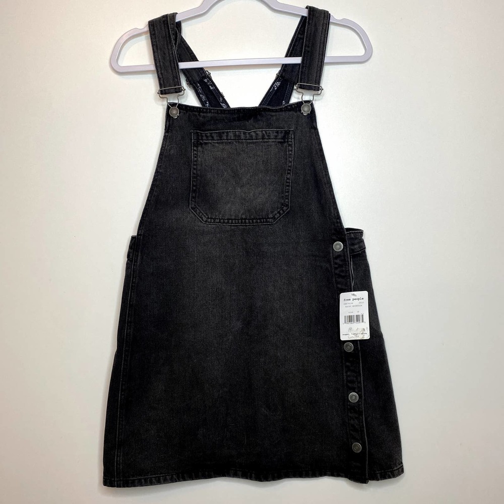 Free People Black Denim Skirtalls Size 10 Overalls Skirt